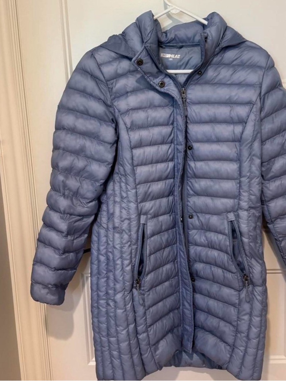 Light Blue Quilted Hooded Women's Coat
